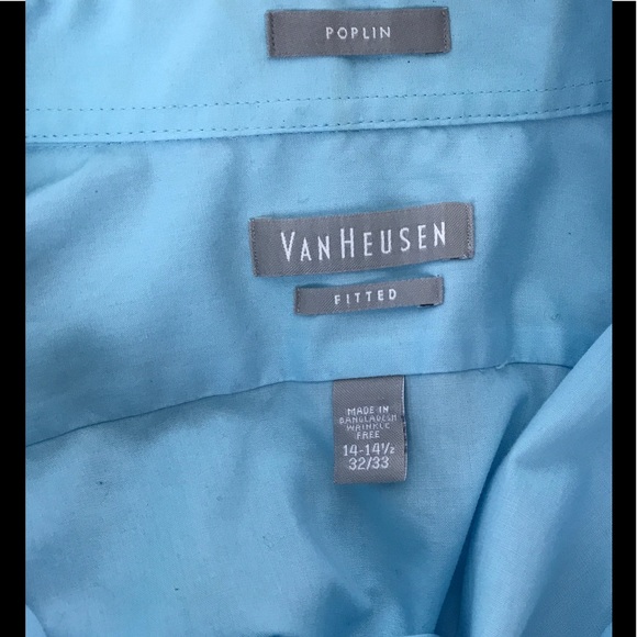 Van Heusen Mens Poplin Fitted Blue Shirt 14-14.5 Button Up - Picture 3 of 3